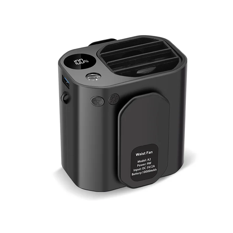 10000mAh Portable Waist Fan 3 Winds Speed  With LED Light As Outdoor Power Bank