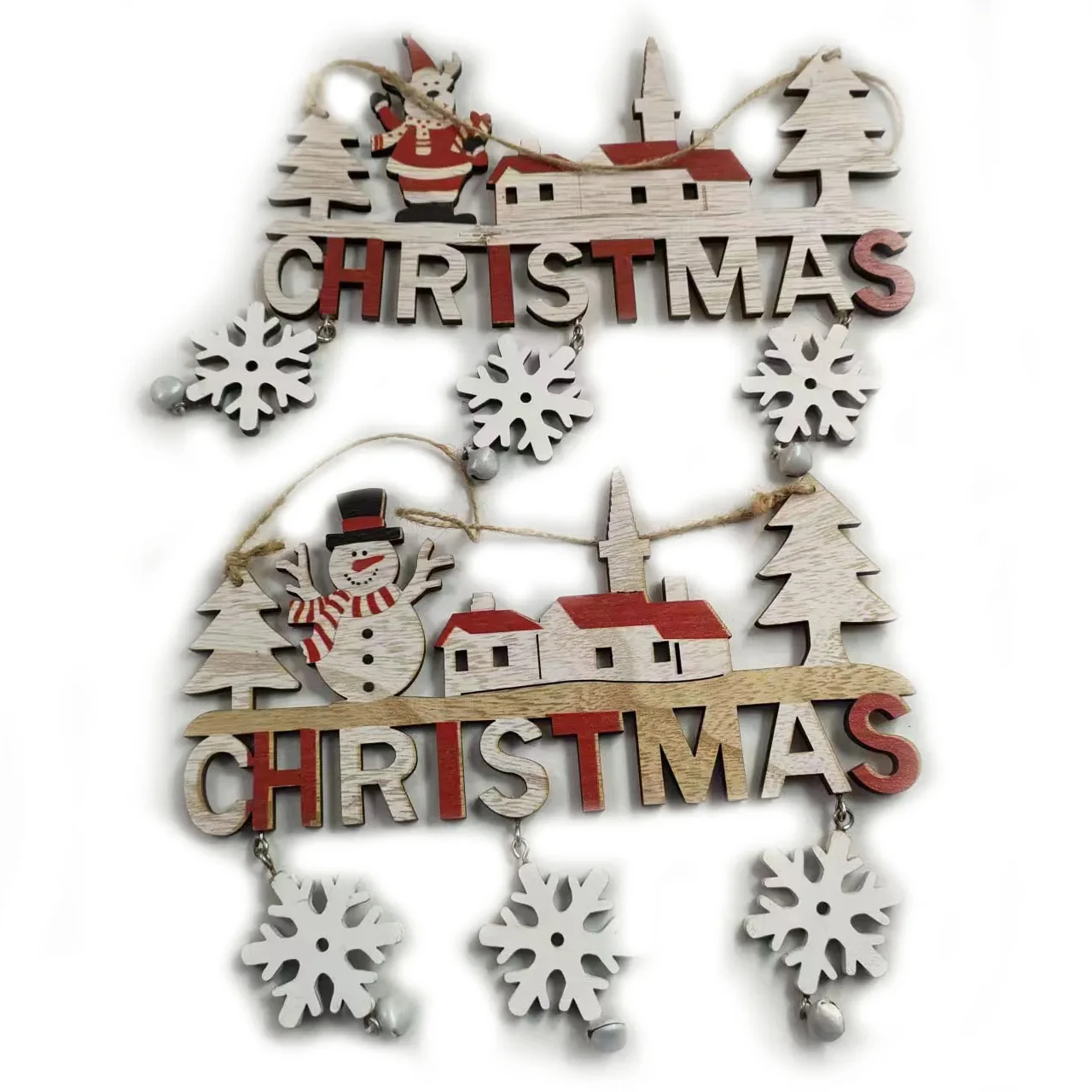 Factory wholesale Merry Christmas wooden letter sign Front office decoration with Bells snowflakes  for front door porch