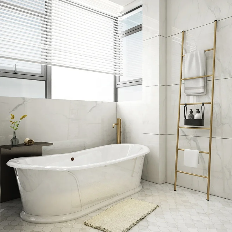 Modern Leaning Ladder Shelf For Bathroom Coat Rack Metal Hangers Gold Towel Drying Rack