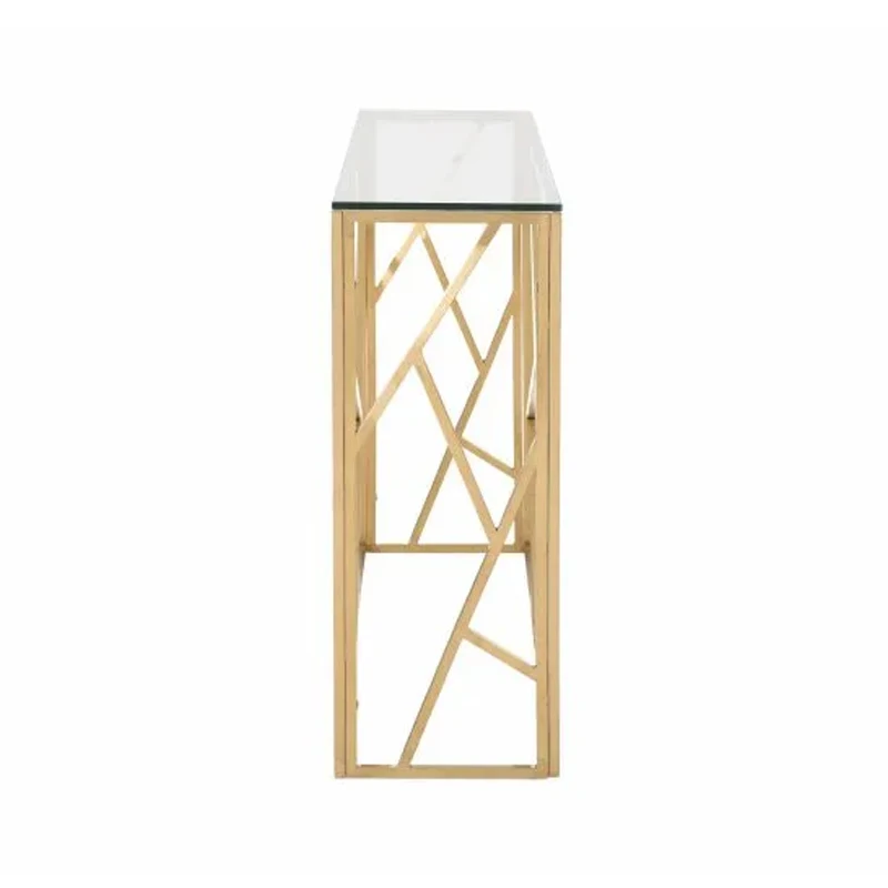 Modern luxury living room decor narrow gold metal frame glass top console entry table