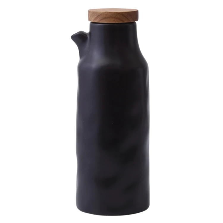 Popular design kitchen ware custom logo ceramic vinegar oil dispenser with bamboo lid
