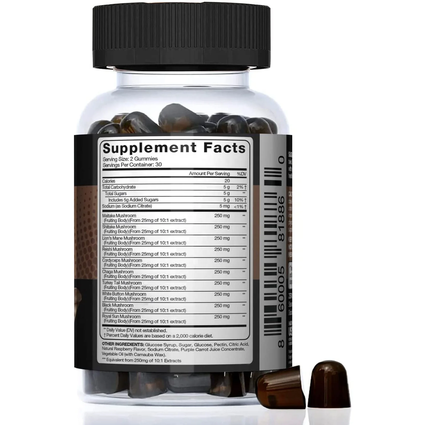 OEM Mushroom Extract Lions Mane Mushroom Gummies Reishi Maitake Cordyceps Chaga Shiitake Nootropic Brain Vegan Mushroom Gummies