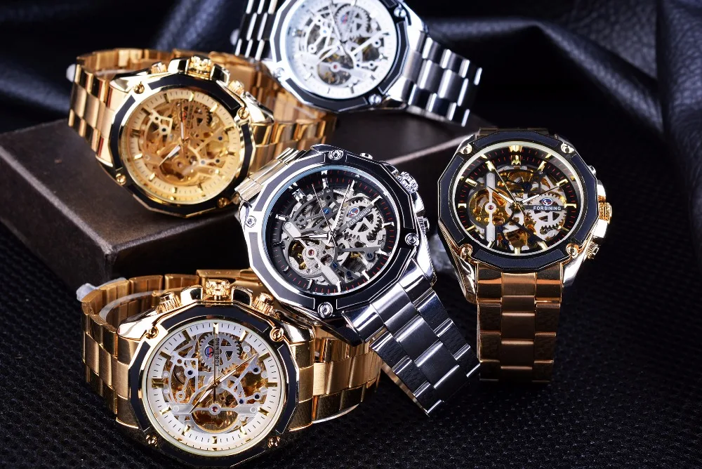 Forsining Watch Steampunk Design Fashion Business Dress Men Watch Top Brand Luxury Stainless Steel Automatic Skeleton Watch