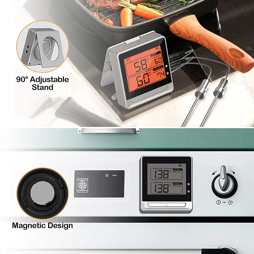 Mini Wireless Stainless Dual Probe BBQ Cooking Steak Food Meat Thermometer For Grill,Smoker,Kitchen Deep Fry Mini5