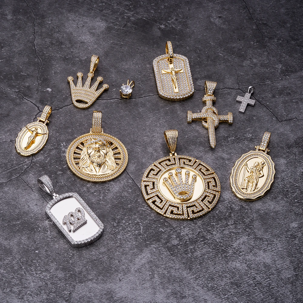 High Quality Religion Vintage Christopher Gold Plated Icy Baguette Zircon Medallion Oval Bezel 925 Silver Christopher Pendant