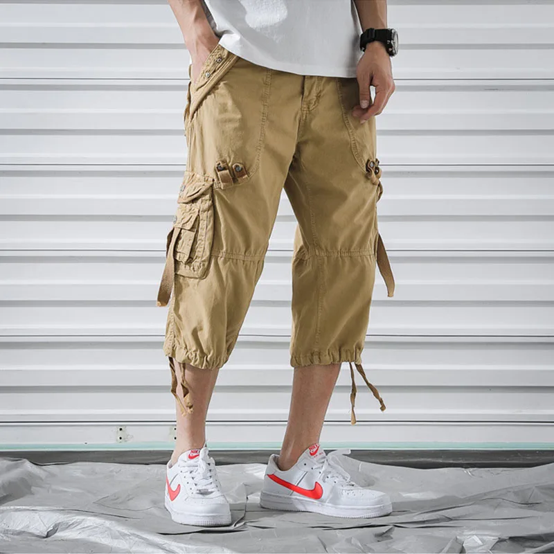 Hot Sales Below Knee  Chino Long Shorts Plus Size Big and Tall Mens Shorts Multi Pocket 3/4 Cargo Shorts