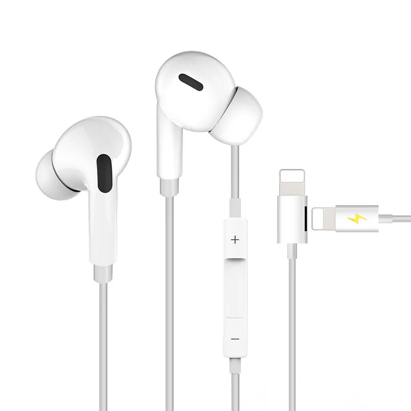 Wholesale TPE 110db 20Hz Wired Headphone with Charging Adapter with Lightnings Port can Charge Bluetooth Earphones Headphones