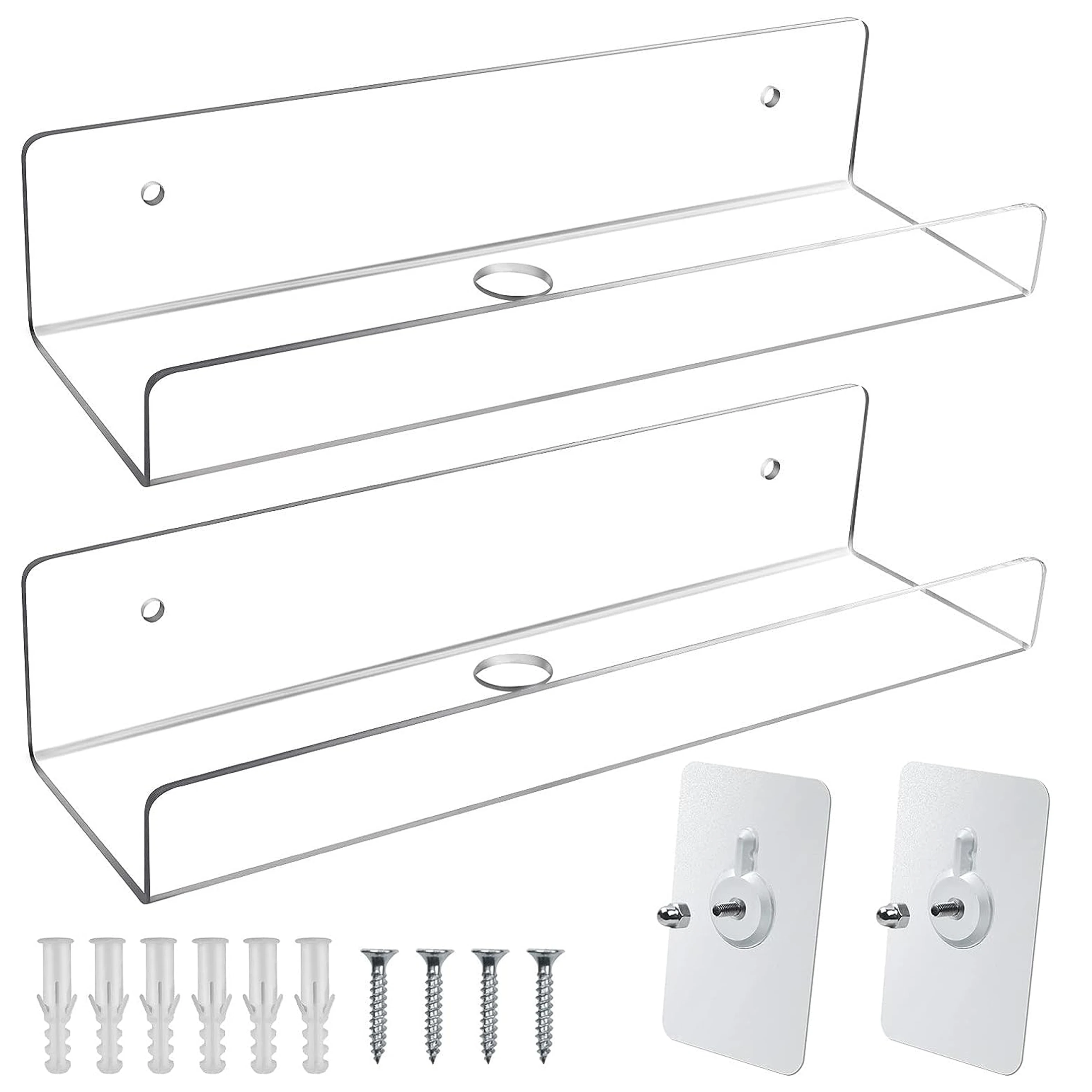 Clear Acrylic Floating Shelf 10', Invisible Wall Mounted Shelf with Cord Hole for Room Bathroom Office Display