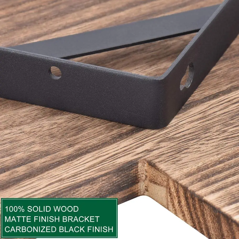 Угловые настенные полки, деревенские деревянные Угловые плавающие полки для спальни, гостиной, ванной комнаты, кухни, набор из 2 черных карбонизированных полок