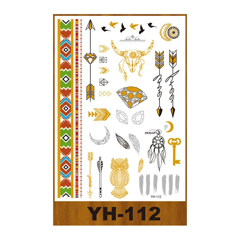 Waterproof Flash Metallic Tattoo Sticker Gold and Silver Fashion Design for Women Temporary Henna Printed on Paper Material