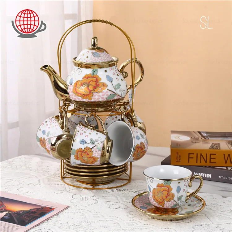 Wholesale vintage arabic turkish royal gold tea cup and saucer ceramic luxury gift box tea set chinese coffee tea sets of 6