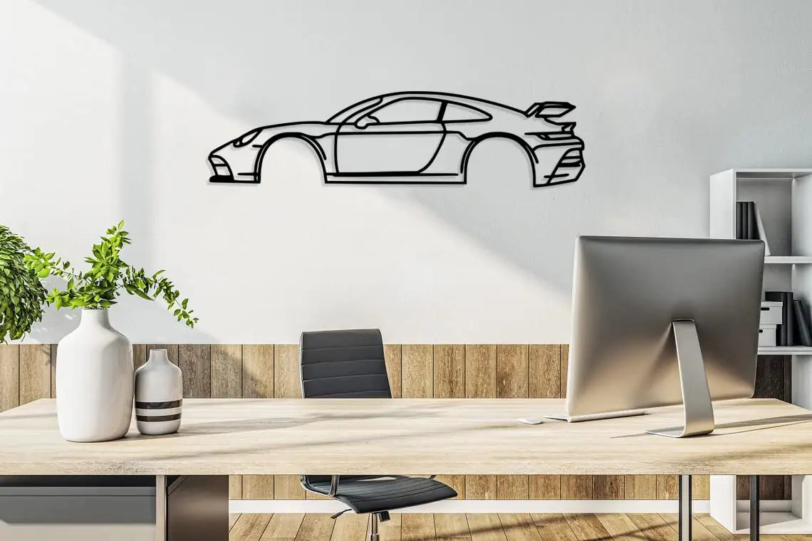 Sports Car Metal Wall Art - Automotive Silhouette Decoration - Minimalist Sculpture for Garage, Man Cave or Bedroom - Indoor/Out