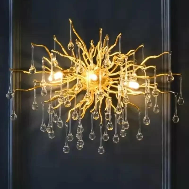 Modern hotel living room golden luxury crystal ceiling chandeliers aluminium pendant lights