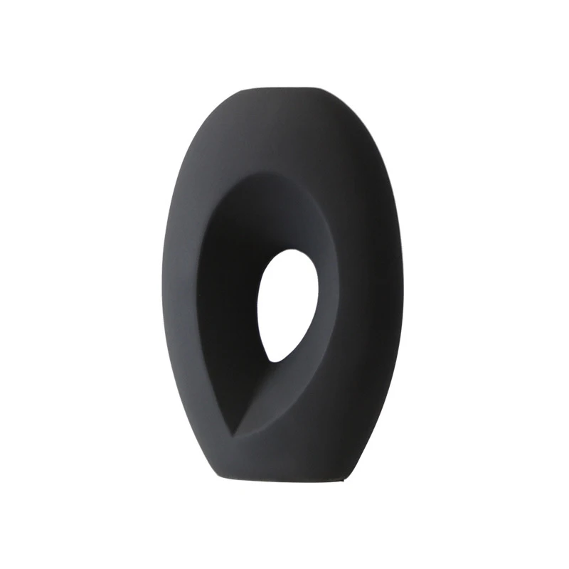 Simple modern style ceramic vase Oval ceramic ornament Frosted black and white home sample room vase decoration