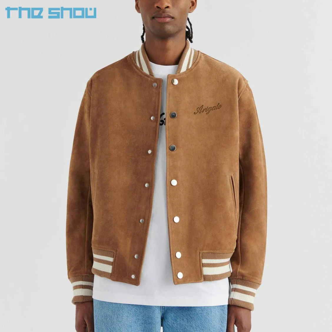 Customize Streetwear Faux Winter Thick Fleece Lined Padded  Mature Baseball Jackets Suede Bomber Varsity Jackets Men