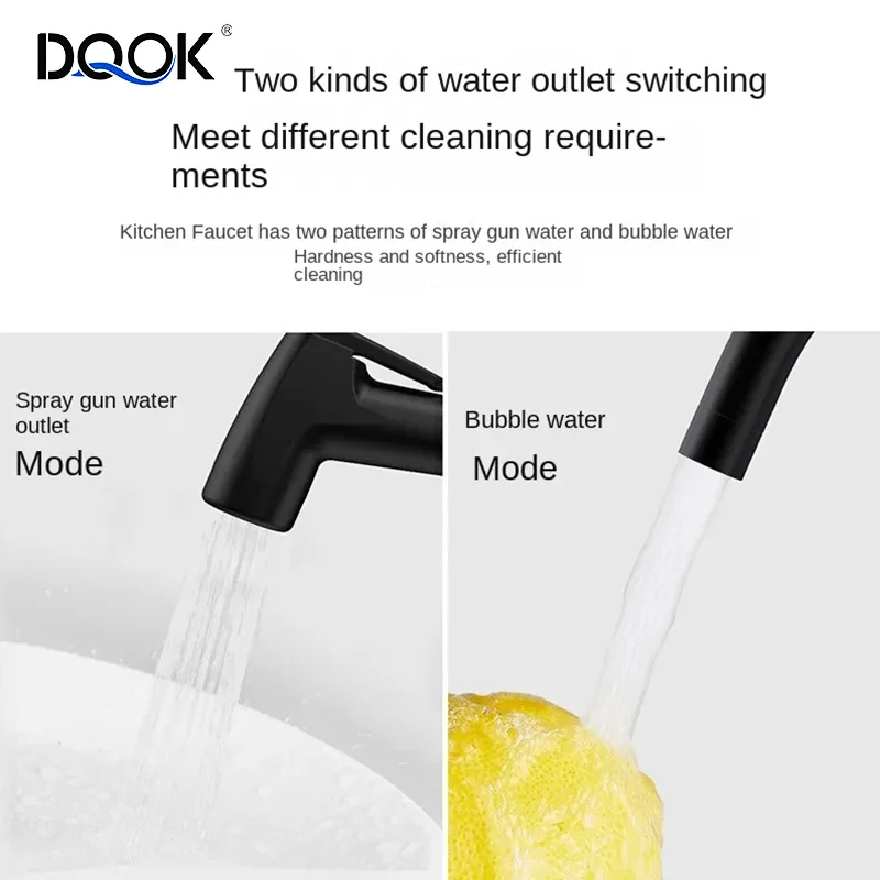 Automatic Switching 2 Functions Matte Black Kitchen Sink Taps Pull Out Sprayer Hot And Cold Kitchen Faucet