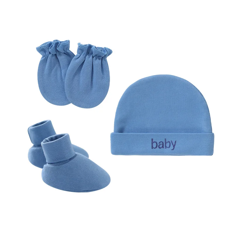 OEM cotton Newborn Knitted Hats and Mittens Striped Blank Baby Turban Beanie Hats for Infant Toddler