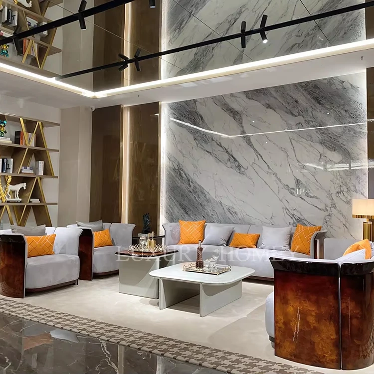 Italian high-end luxury leather living room furniture set modern designer fashion large villa luxury living room sofa set