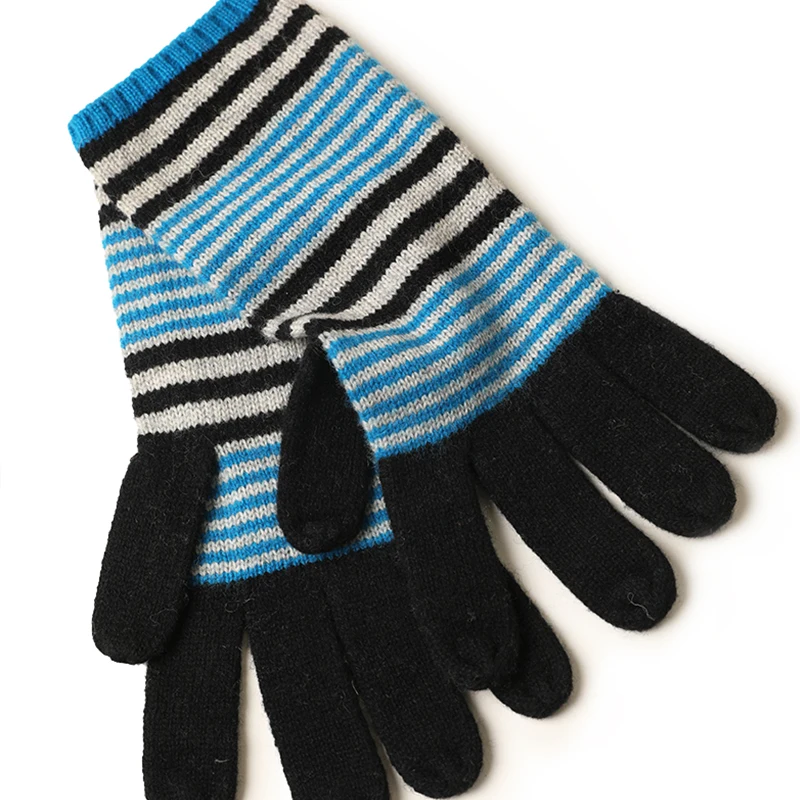 custom men knitted 100% wool stripes winter gloves fashion accessories luxury thermal full finger long cashmere gloves