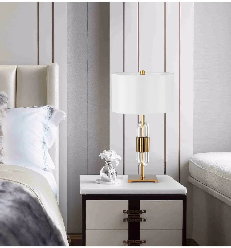 
Electroplating Bronze Decorative Table Lamp Hotel LED Table Light Transparent Tube Crystal Creative Bedside Light 