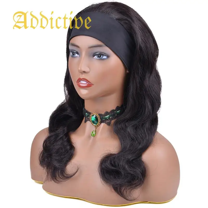 Захватывающая головная повязка без клея, человеческие волосы, полный парик для черных женщин, 150% плотность, волосы Remy, шикарный шарф, головная повязка, парик