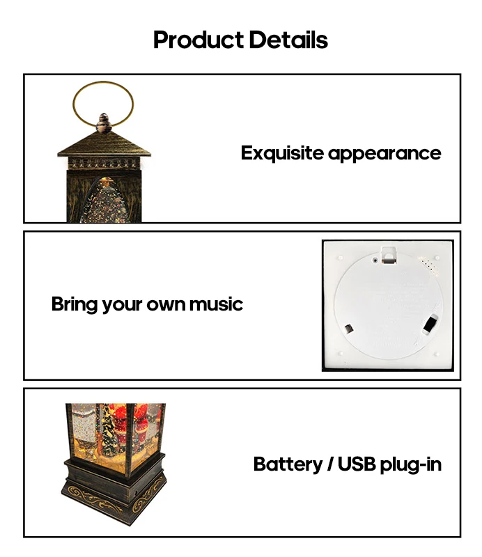 Hot Sale Metal Snow Globe Light Music Battery Operated Christmas Snowing Lamp Lantern For Gift