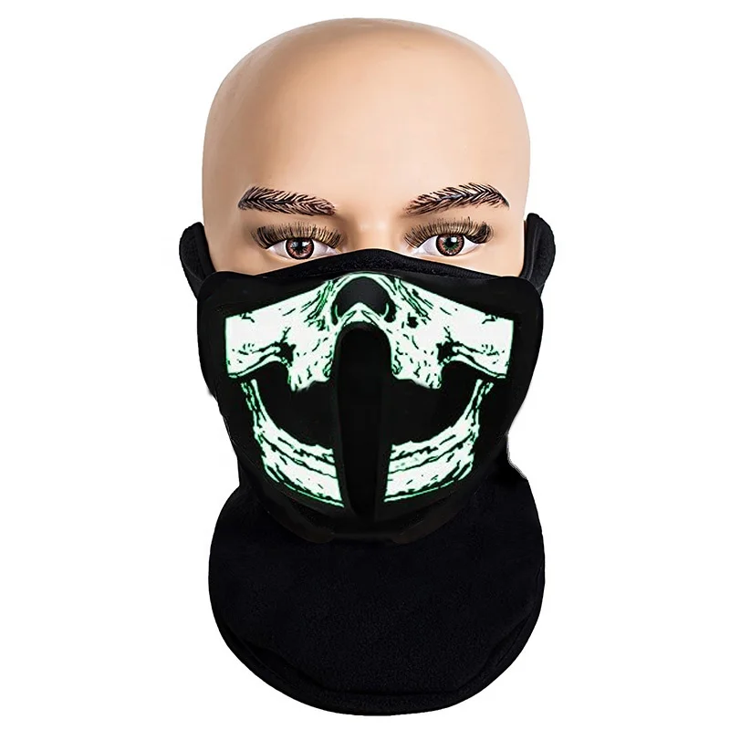 2024 Hot Selling PVC Mask with LED Skull Panel Lighting EL Sound Activated for Halloween Rave Party