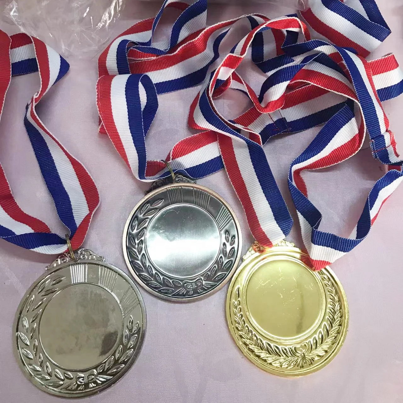Gold Silver Bronze medals for sublimation with ribbon sublimation blanks with glue on