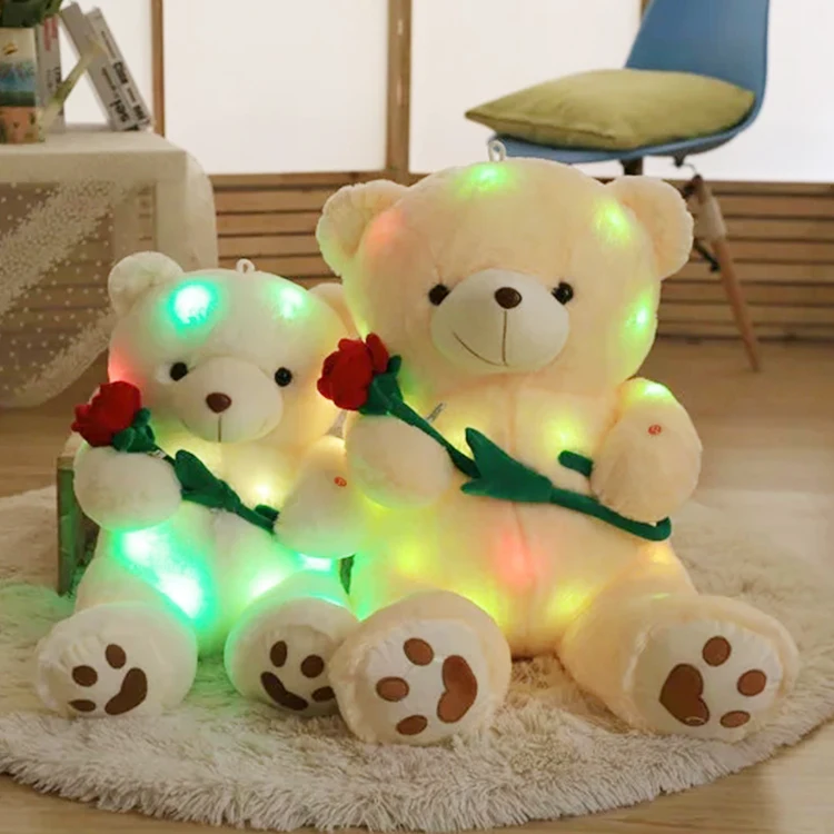 Custom New Creative Multicolor Soft Toys Led Light Glow Holding Rose Teddy Bear Plush Toy With Rose