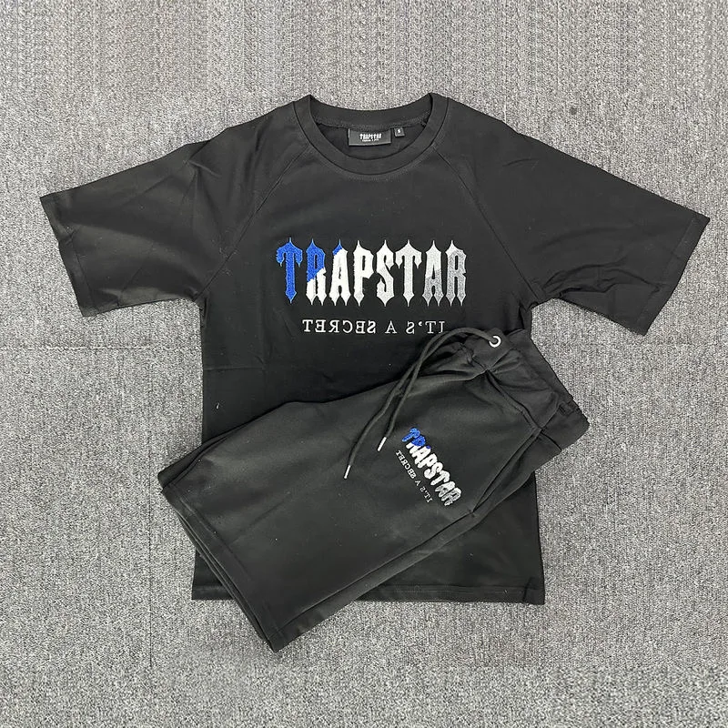 2024 высококачественные мужские футболки Trapstar с градиентной цветовой вышивкой шорты спортивные костюмы 100% хлопковые для мужчин