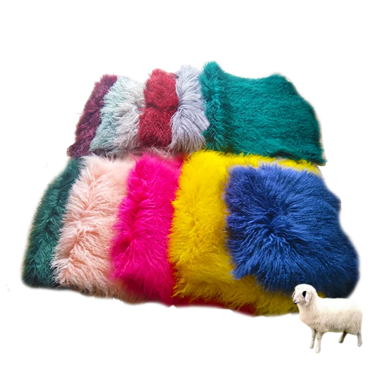 Natural Curly Long Hair Tibet Lamb Fur plate Mongolian lamb fur Pelt Decoration Seat Cover Rug
