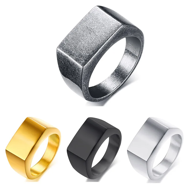 High Quality 316L Titanium Stainless Steel Square Shape Geometric Men Jewelry Rings