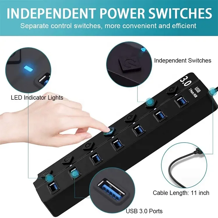 USB-концентратор 3 0 высокоскоростной концентратор с 4 / 7 портами USB разветвитель переключатель ВКЛ./ВЫКЛ. мульти-концентратор для ноутбука и
