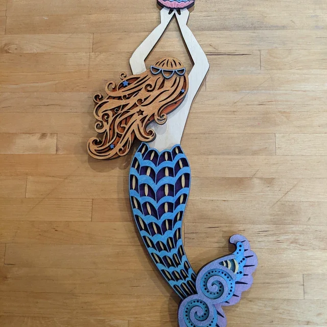 Custom 3D Mermaid Arts and crafts  wooden Laser cut 3D Layered Mermaid wood  for Gifts decoration