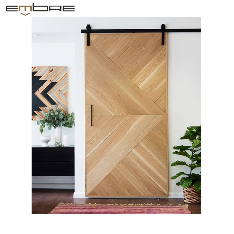 Light oak french rustic style wood door solid timber slab interior sliding wooden entrance bedroom flat panel barn doors