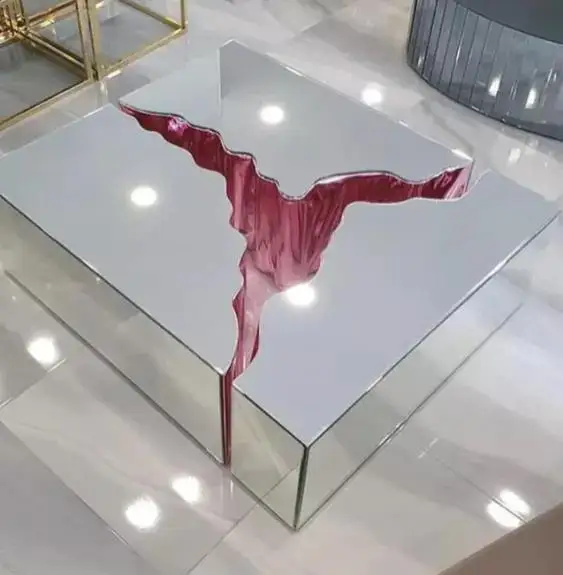 2022 newest Europe living room modern glass furniture  with stainless steel mirrored coffee table