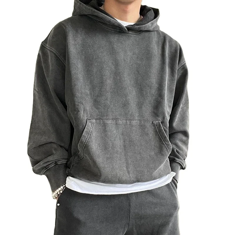 Винтажная толстовка с капюшоном, 100% Хлопковая мужская одежда с логотипом, супертяжелый пуловер с открытыми плечами, уличная одежда, толстовки унисекс