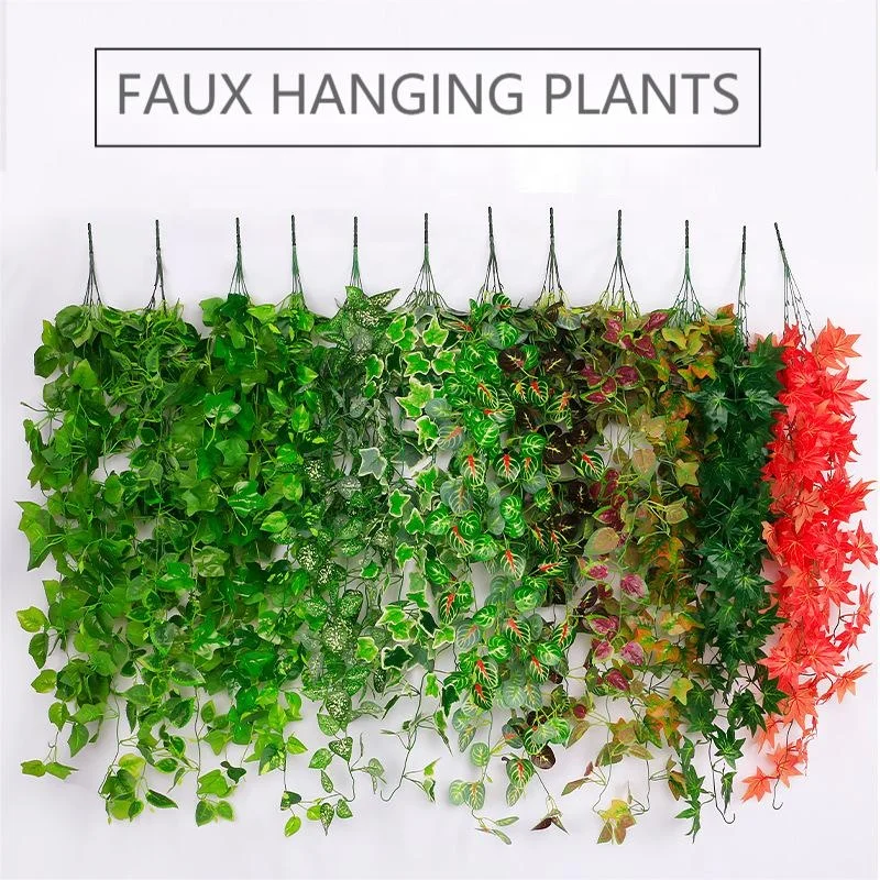Artificial green plant wall hanging simulation climbing green hanging plants basket faux vine for garden decor