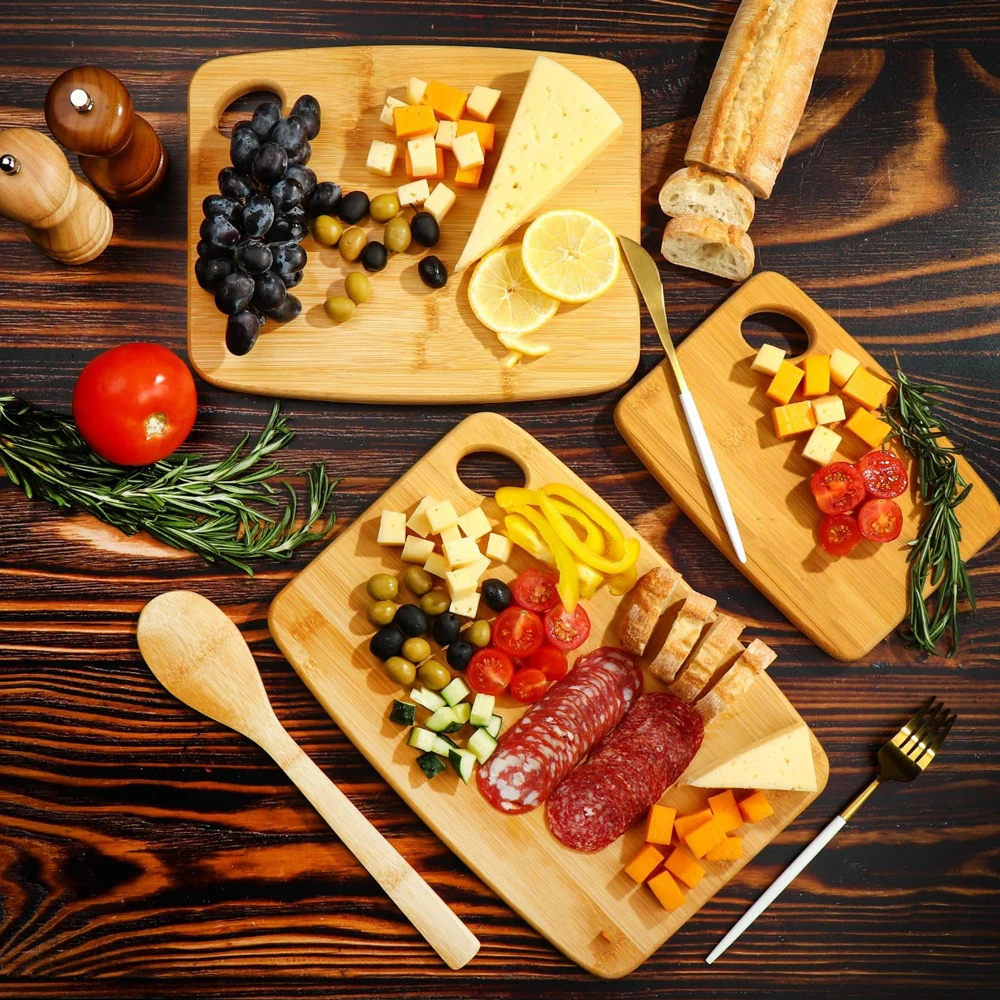 Bamboo Cutting Board Set of 3 pcs Kitchen Chopping Board for Serving Meat and Veggies