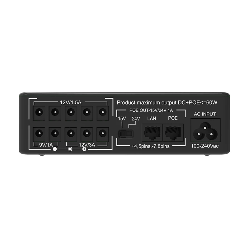 SKE Mini DC UPS POE-60N 100-240VAC вход POE 15V 24V и 9V 12V 19V 60W 17600mah для камеры видеонаблюдения