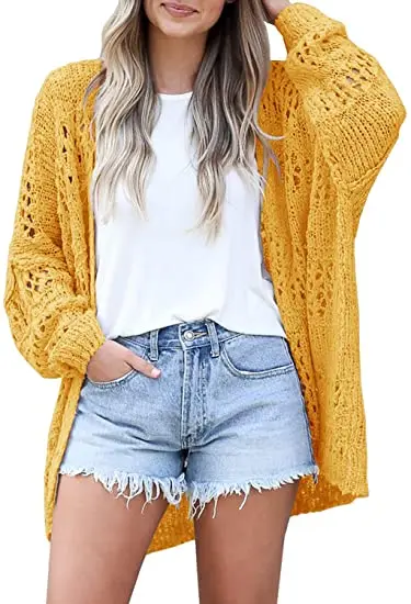 Womens Crochet Cardigan Sweater Kimonos Boho Solid Color Oversized Summer Open Front Outwear