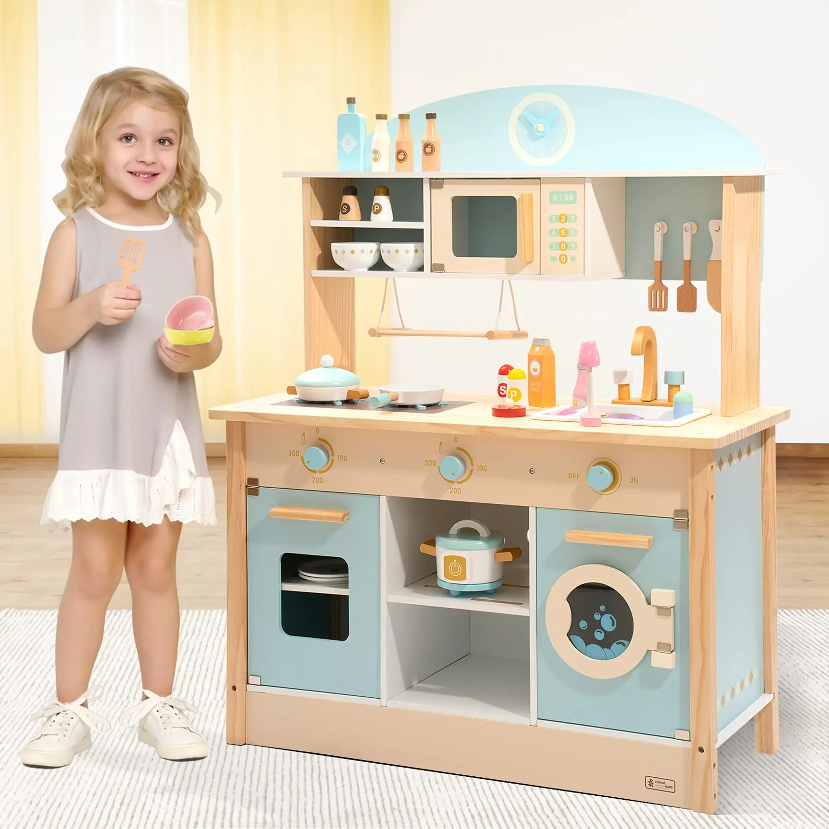 Age 3+ Boys Toy Kitchen Gift Wooden Play Kitchen Set Toys for Girls Kids Toddlers