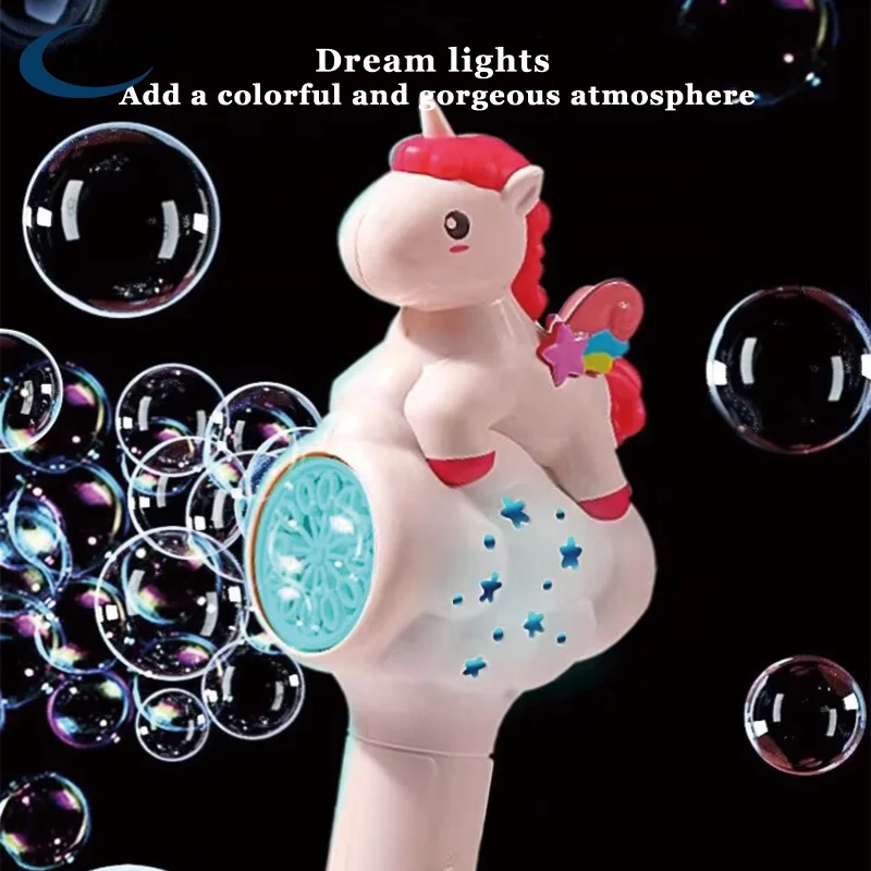 2024 Top Selling Kids Bubble Tale Toys Rainbow Horse Style Electric Bubble Stick Toy Set For Outdoor Children Bubble Game