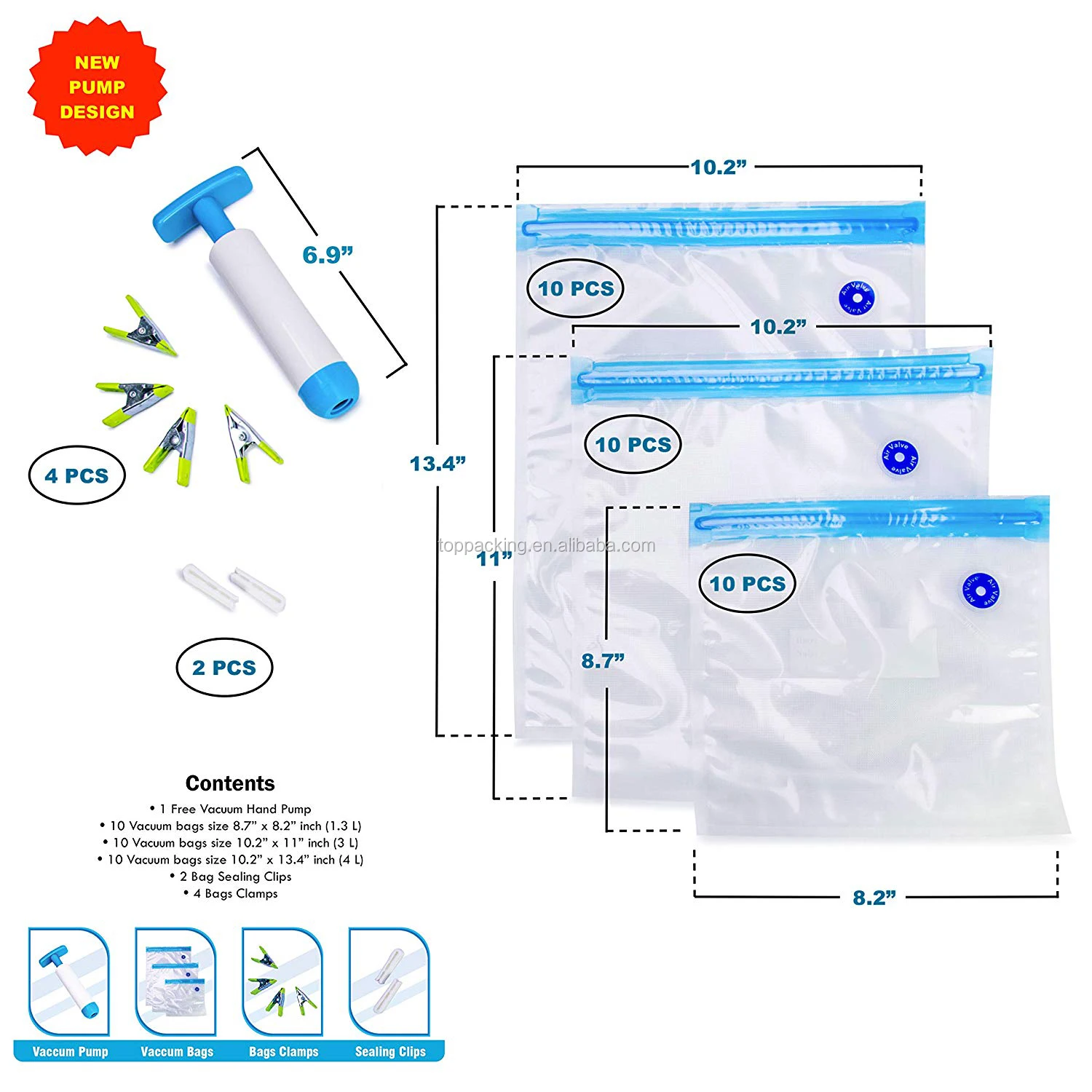 Customized Clear Vaccum Bag / Food Grade Vaccum Bags with Valve / Largre Vacuum Bags and hand pump