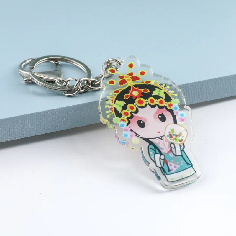 Anime Customizable Holographic Keychain Beijing Opera Pattern Low Priced Promotional Product Acrylic Plastic Stainless Steel