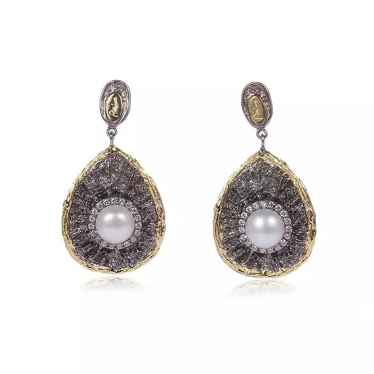 Bohemian Style 925 Sterling Silver Spanish Earrings with Button Pearl