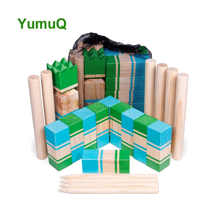 YumuQ Outdoor Colorful Wooden Viking Kubb Skittles Throws Ring Toss Game Premium Rubberwood Set