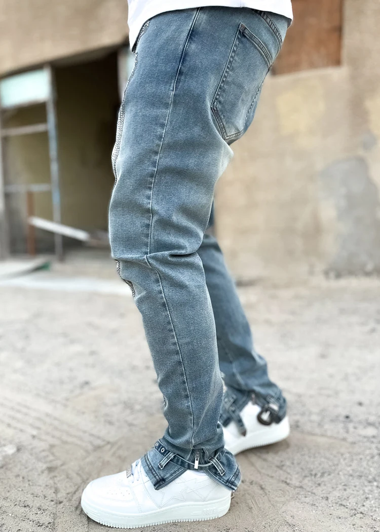 New arrivals sublimation skeleton jeans custom logo rhinestone jeans for men