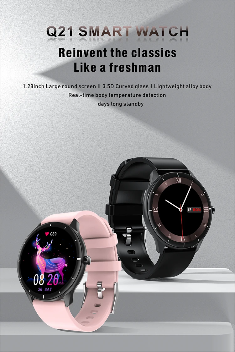New Product Smart watch Q21 Full Touch Wristband Heart Rate body temperature custom wallpaper fitness Bracelet q21 Smartwatch