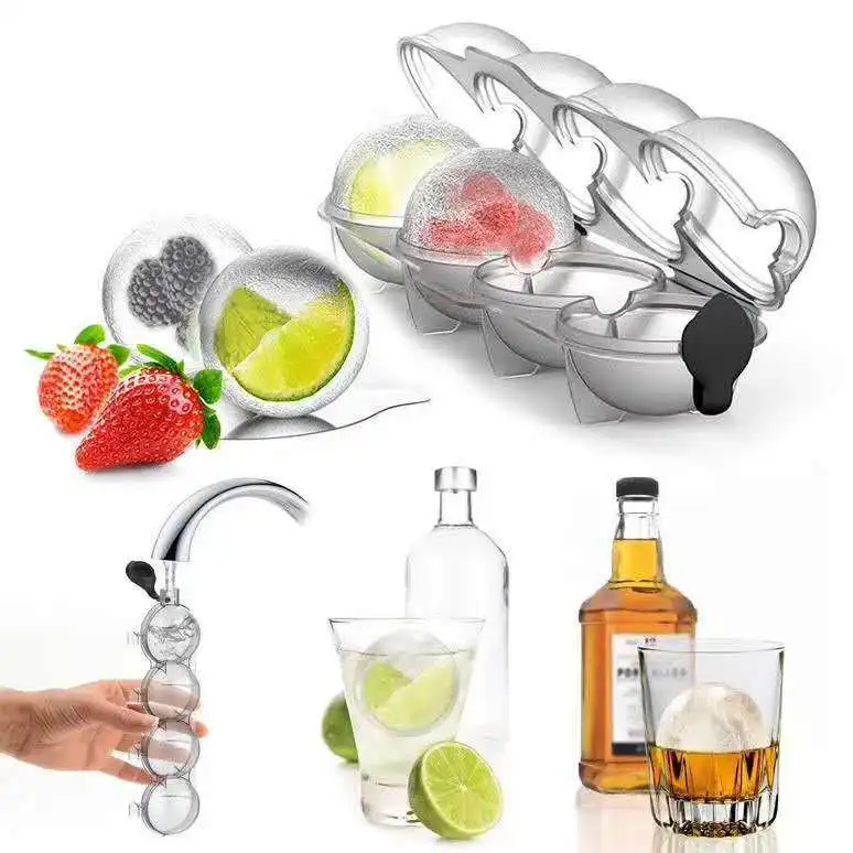 Hot Selling Silicone Ice Hockey Mold For Whiskey Mixing Double Ball Ice Box Cocktail Ice Mold With Cover